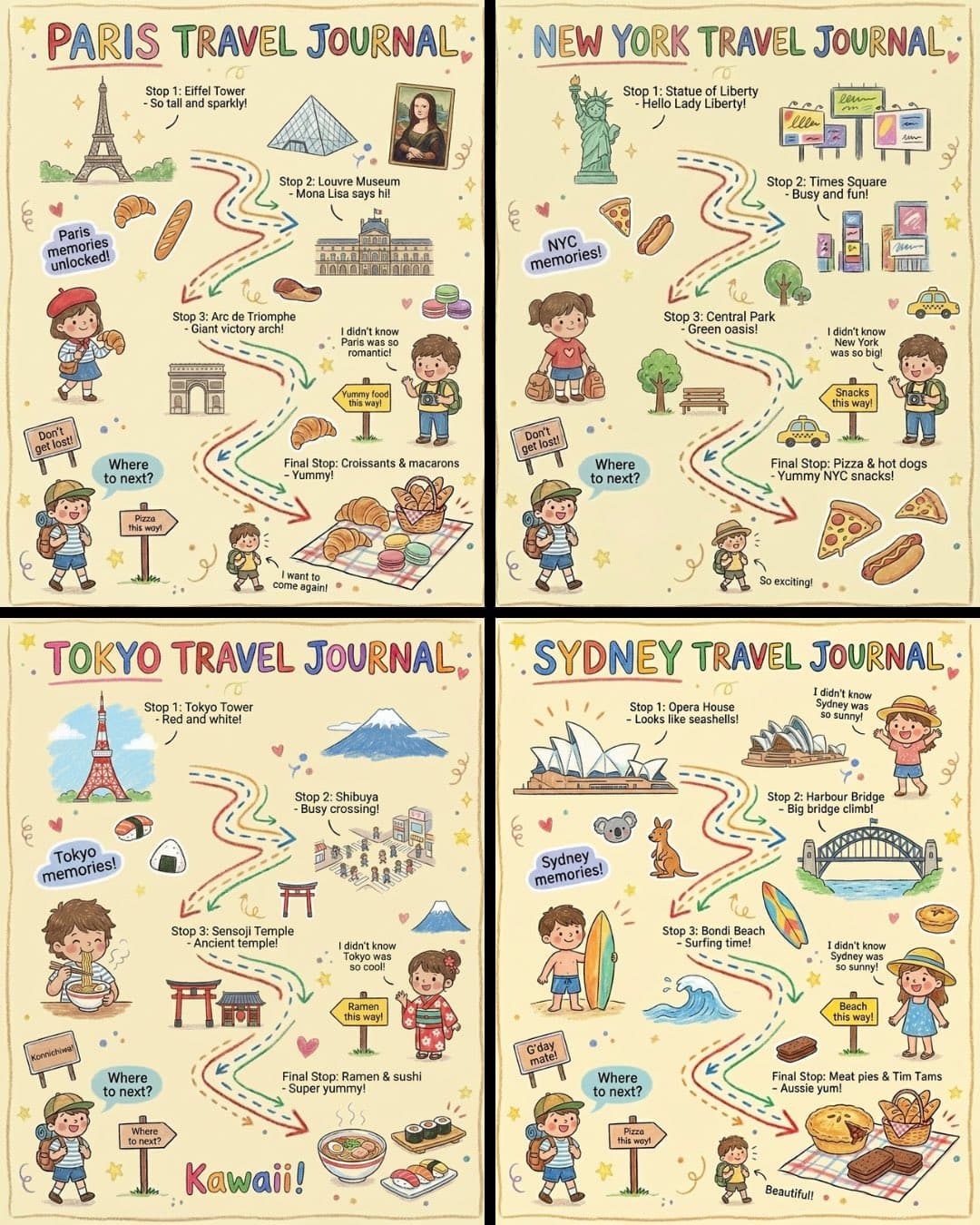 Children's Hand-Drawn Travel Diary Style