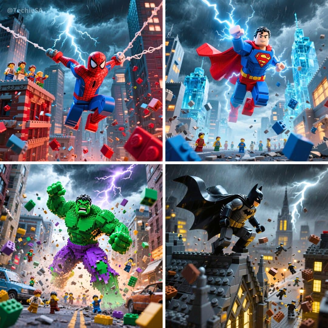 Lego superheroes strike dynamic action poses