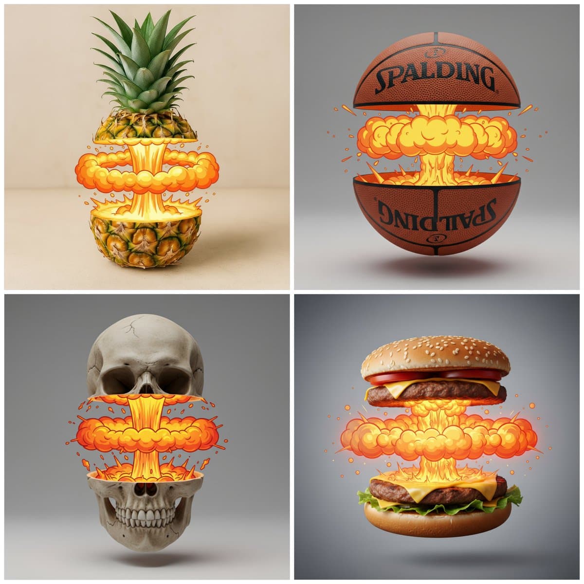 Cutting objects with cartoon explosions