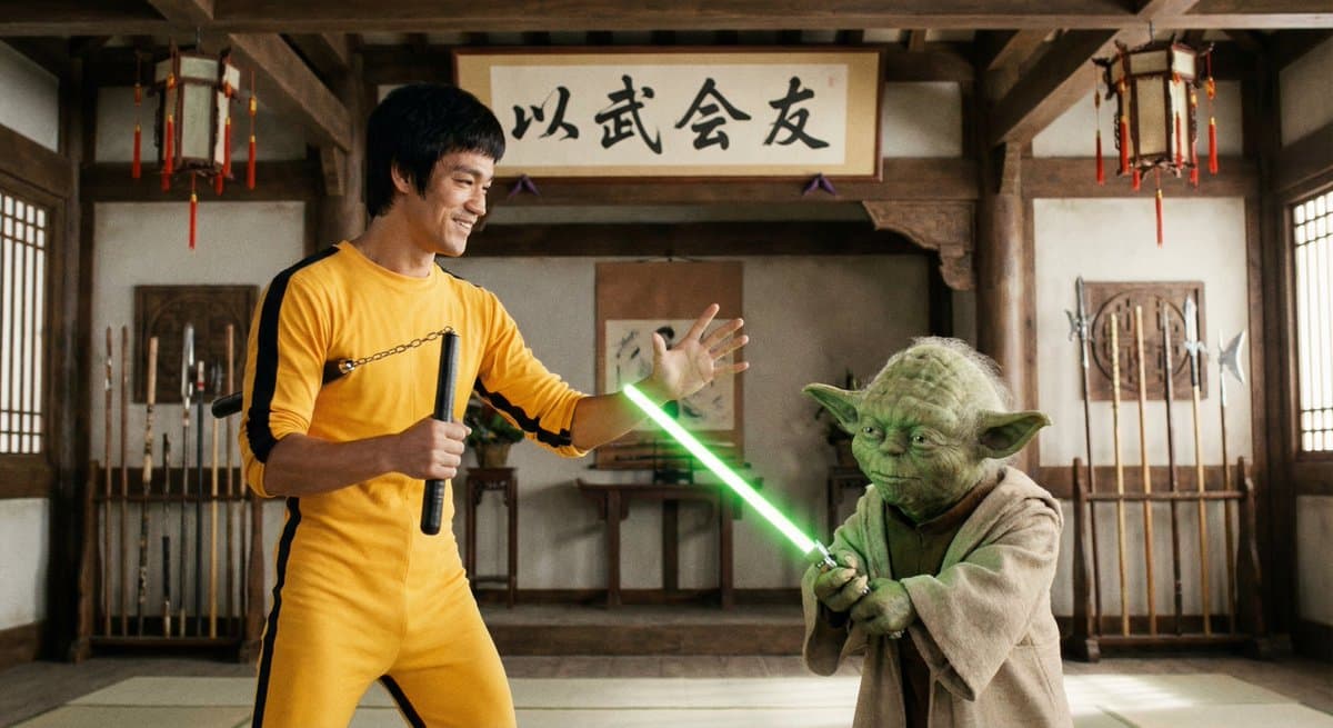Bruce Lee y el Maestro Yoda se reúnen para un intercambio marcial.