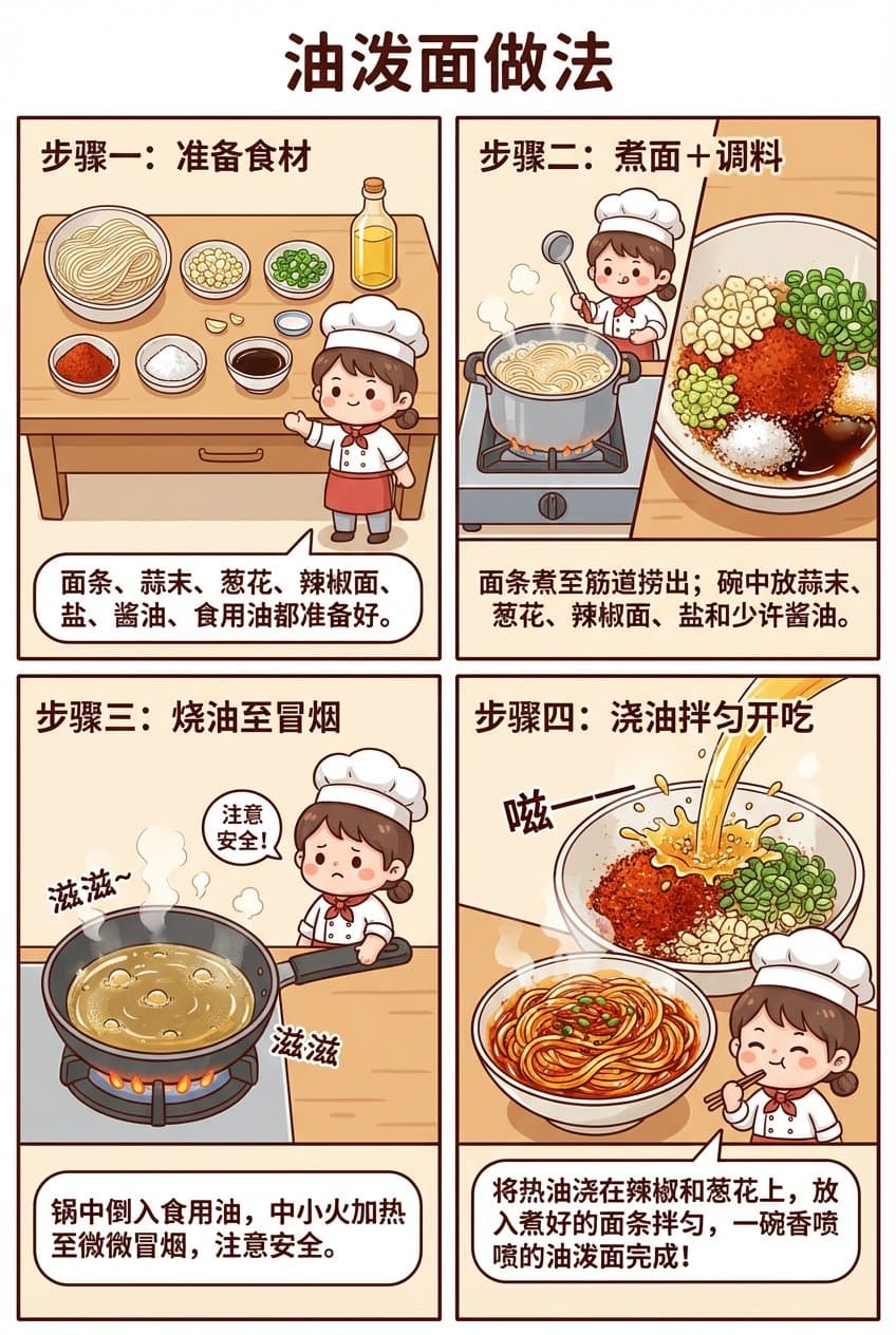 Imagen de cómic en cuadrícula de fideos con aceite picante