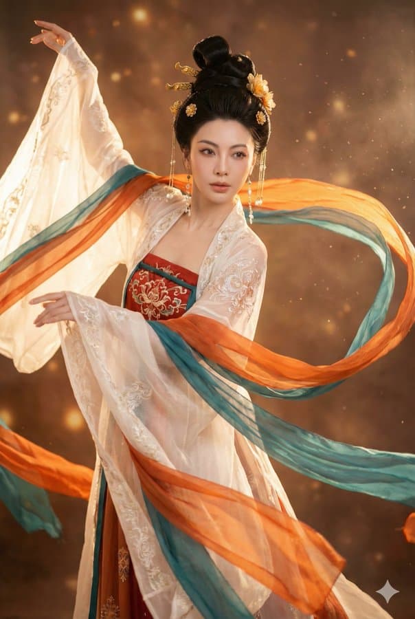 A young woman dressed in elegant Tang Dynasty attire A young woman dressed in elegant Tang Dynasty attire
